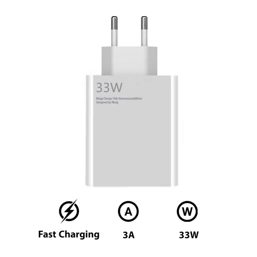 شارژر ۳۳ وات اورجینال شیائومی مدل MDY | فست شارژ | دو پین سرکارتنی | سازگار با موبایل و تبلت - نمای نزدیک